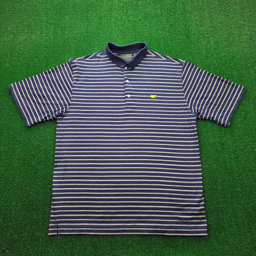 Masters Amen Corner Golf Polo Shirt Mens Large Blue Green Striped Pima Cotton